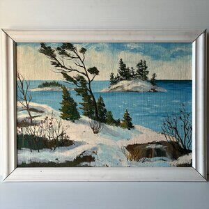 Original Vintage Winter Landscape Painting Group of Seven Style Signed 1976